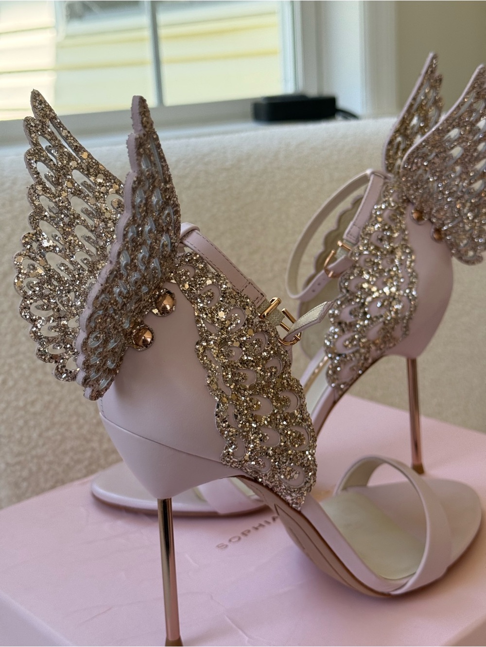 Sophia Webster Blush Pink Crystal Wing Embellished Heels - Picture 8 of 12